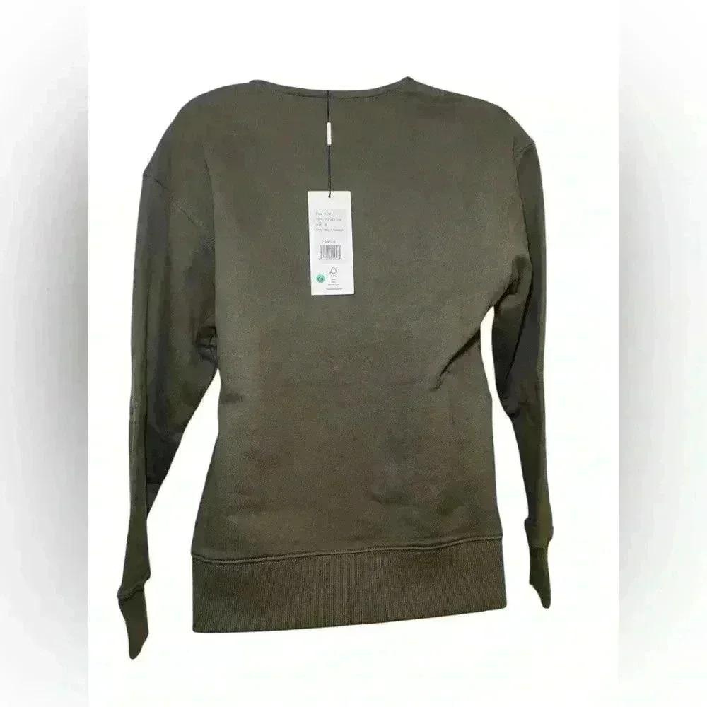 Thakoon Deep Olive V-Neck Cotton Sweatshirt Size Small NWT